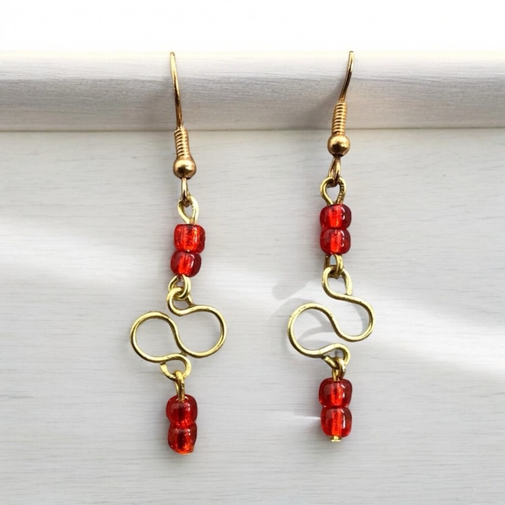 Red Infinity Earrings Handmade - Picture 7 of 15